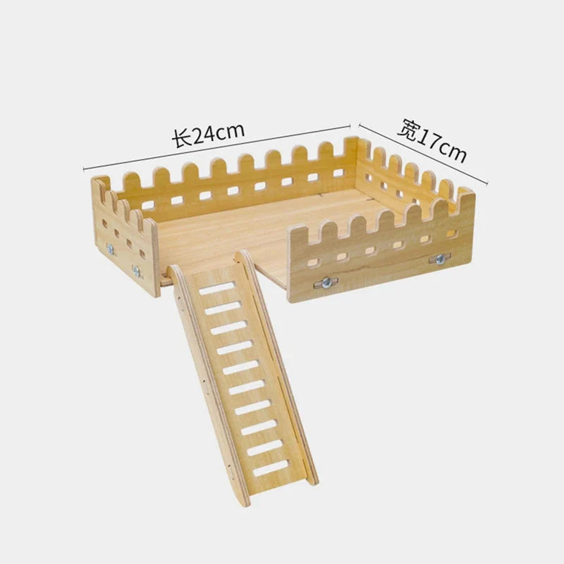 Hamster Habitat Décor Wooden Double-Layer Platform with Ladder Durable Pet Toy Accessory for Gerbil Guinea Pig and Small Animals