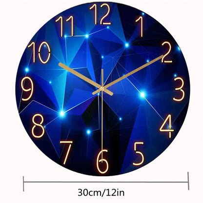 Geometric Elements Dark Blue Tempered Glass Wall Clock 12"