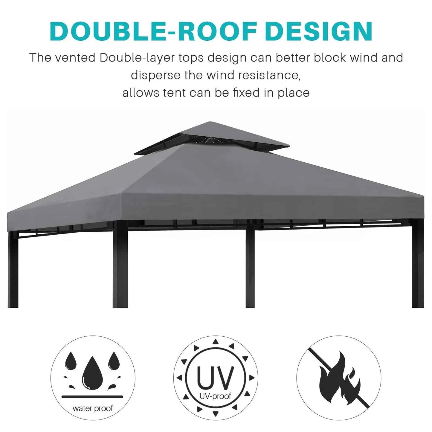 Grill Gazebo Replacement Canopy Roof, Outdoor BBQ Gazebo Top, Double Tiered Shelter Cover Roof ,for Yard Patio Garden Sunshade