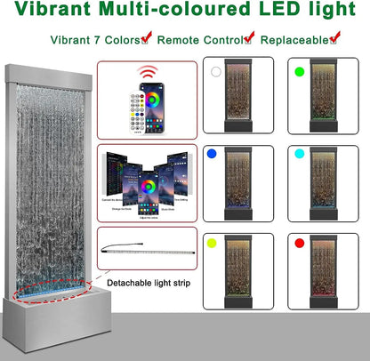 Mirror Waterfall Fountain Indoor, 48" Water Feature With 7 Colors Light, Self-Contained LED Kit, Large Stainless Steel Home Deco