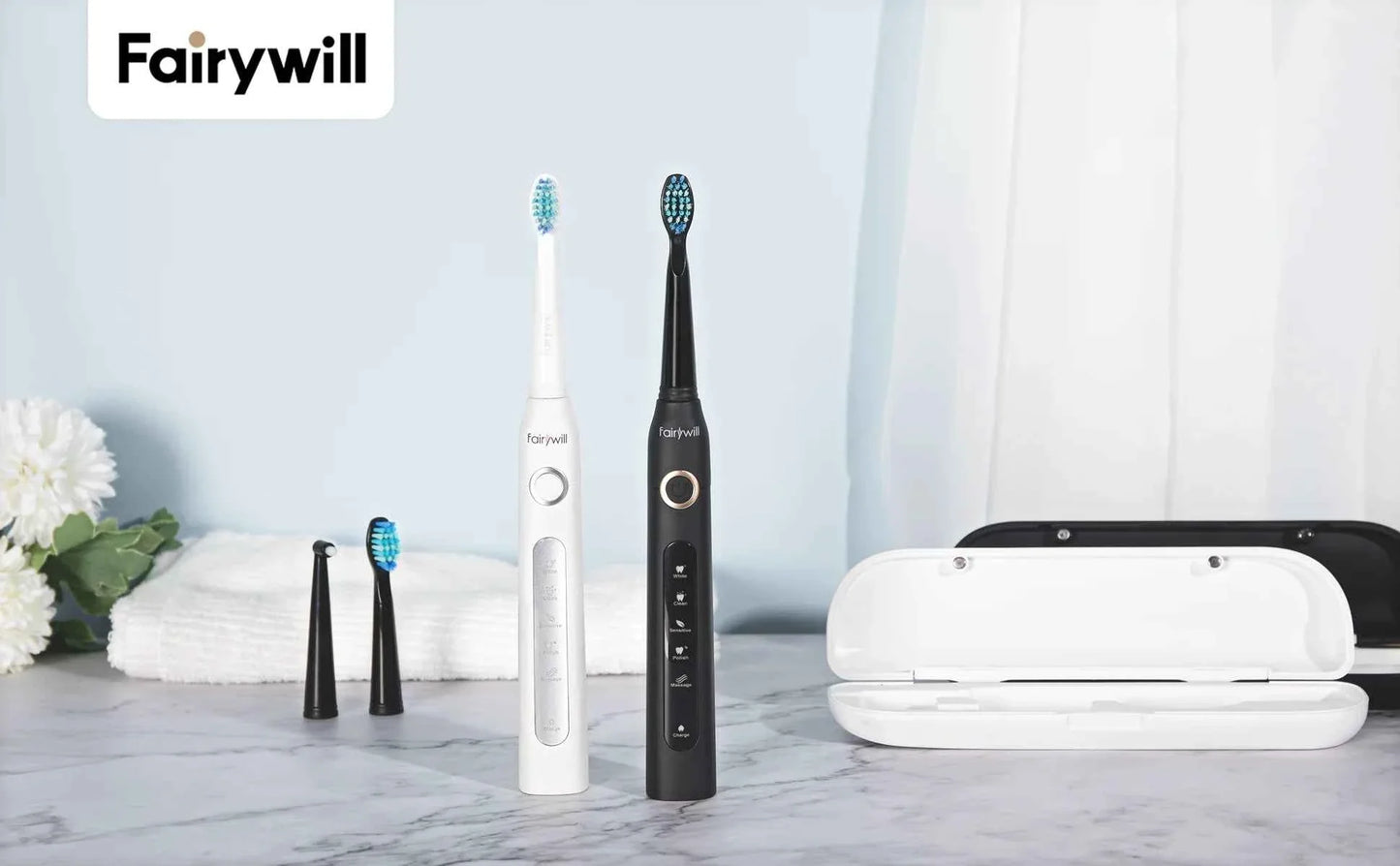 Fairywill FW-D7 Sonic Electric Toothbrush Set - 5 Modes Rechargeable Adult Toothbrush with Travel Case & 8 Heads