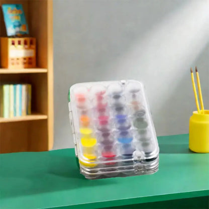 Art Supplies 24 Grids Mini Watercolor Palette Transparent Empty Watercolor Paint Tray Sealed Acrylic Paint Box Student Outing