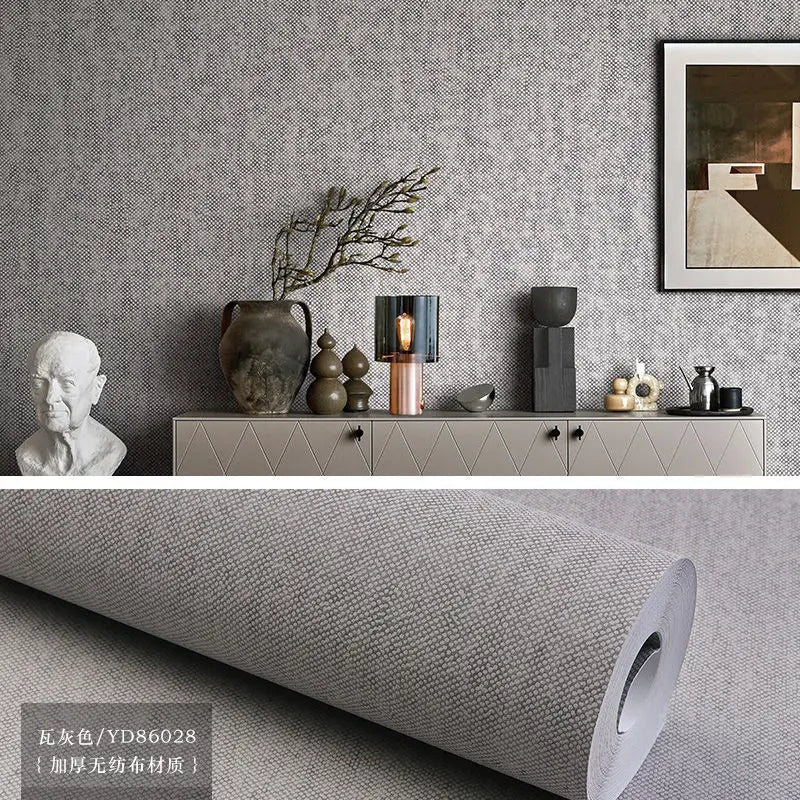 Modern Nordic Linen Textured Wallpaper – Eco-Friendly Non-Woven Solid Color Wall Covering