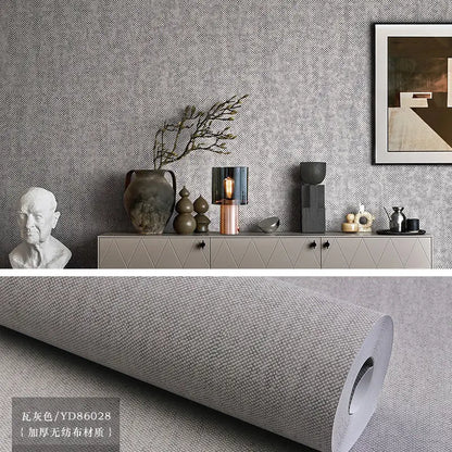 Modern Nordic Linen Textured Wallpaper – Eco-Friendly Non-Woven Solid Color Wall Covering