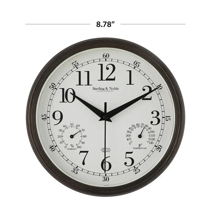 8.75 Inch Antique Bronze Indoor Outdoor Wall Clock with Thermometer Hygrometer Lightweight Durable Quartz Movement Analog Clock