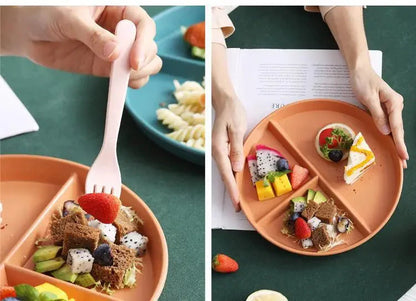 23cm Sub-grid Plate Fat-reducing Sub-plate Children's Tableware Three-grid Rice Plate Separated Dessert Breakfast Plate Kitchen