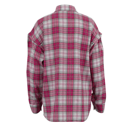 Pink Plaid Shirt for Women in Europe and America New Versatile Loose Shirt for Women Removable Long-sleeved Lapel Top