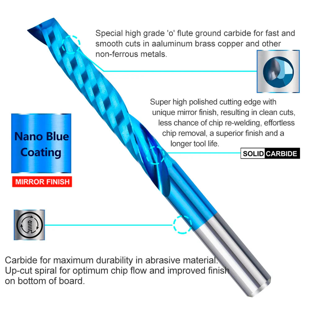 XCAN10pcs Single Flute Carbide End Mill 1/8'' Shank O Flute Spiral CNC Router Bit Cutter 1/1.5/2/2.5/3.175mm Wood Milling Tools