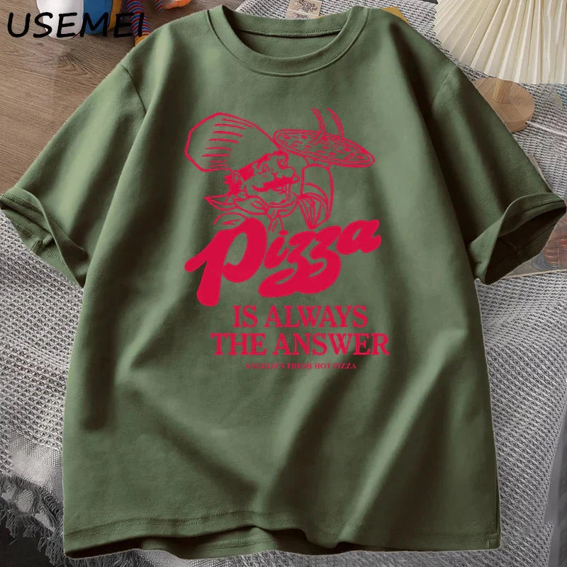 Pizza Is Always The Answer Food Printing T Shirts for Women Men Funny Graphic T Shirt Cotton Short Sleeve Summer Tee Shirt Tops
