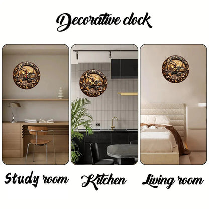 Excavator Industrial Wooden Round Silent Hanging Wall Clock, Suitable For Living Room,Office,Study Room,Bedroom, Home Decoration