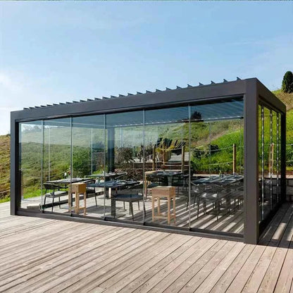 Motorized Aluminum Bioclimatic Pergola - Waterproof Electric Shutter Garden Gazebo