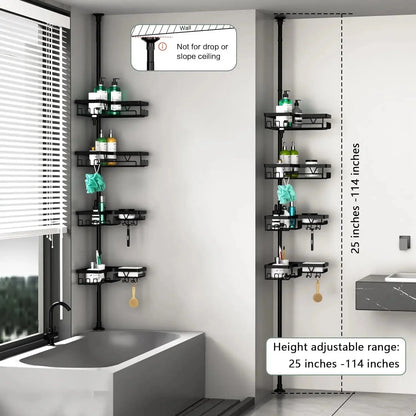Corner Shower Caddy Tension Pole - 4 Tier Stainless Steel Rustproof Shower Corner Caddy for Bathroom Shower Organizer
