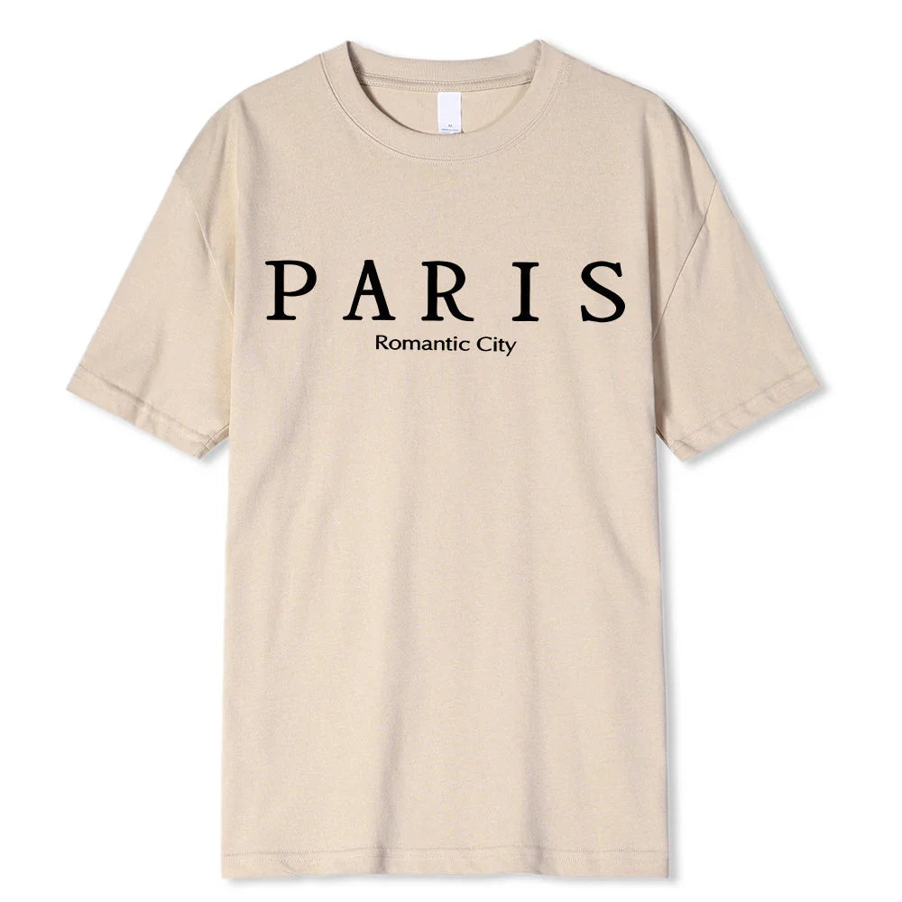 Paris Romantic City Letter Graphic Print Tees Men T-Shirt Summer Loose Clothing Loose Cotton Oversize Tshirt Street Soft Tops