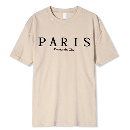 Paris Romantic City Letter Graphic Print Tees Men T-Shirt Summer Loose Clothing Loose Cotton Oversize Tshirt Street Soft Tops