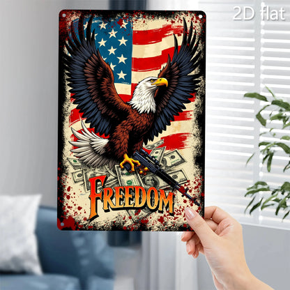 Patriotic Eagle with Guns Metal Wall Art - 8x12 Inch American Flag Design, Durable Iron Sign for Home & Outdoor Decor