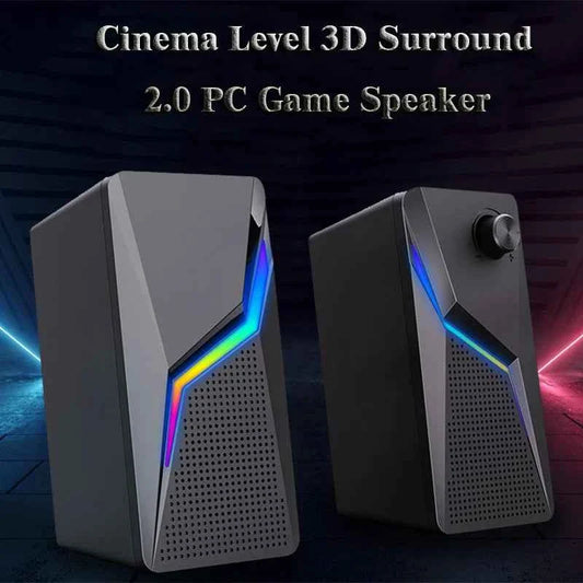Computer Gaming Speakers PC Sound Box HIFI Stereo Microphone USB Wired With LED RGB Lighting Strong Bass 2.0 Loudspeaker