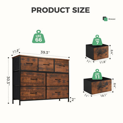 Dresser for Bedroom Storage Drawers, Fabric Storage Tower with 2/4/5/6/7/8/9/10 Drawers Sturdy Metal Frame