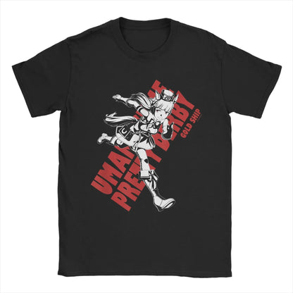 Men T-Shirts Umamusume Pretty Derby Gold Ship Funny Pure Cotton Tees Short Sleeve  T Shirts Crewneck Tops Party