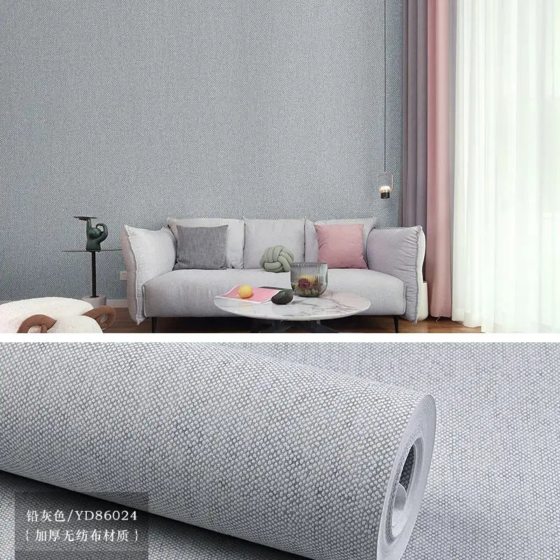Modern Nordic Linen Textured Wallpaper – Eco-Friendly Non-Woven Solid Color Wall Covering