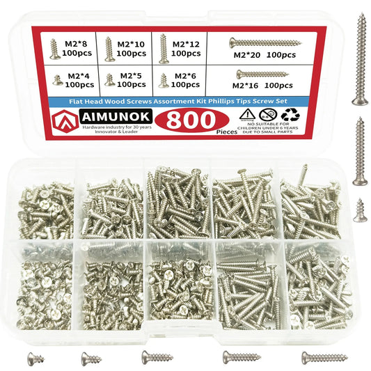 800pcs M2 Self Tapping Screw Assortment Kit Tapping Screw Assortment Kit Lock Nut Wood Thread Nail Screw Sets Self Lock Nut Wood