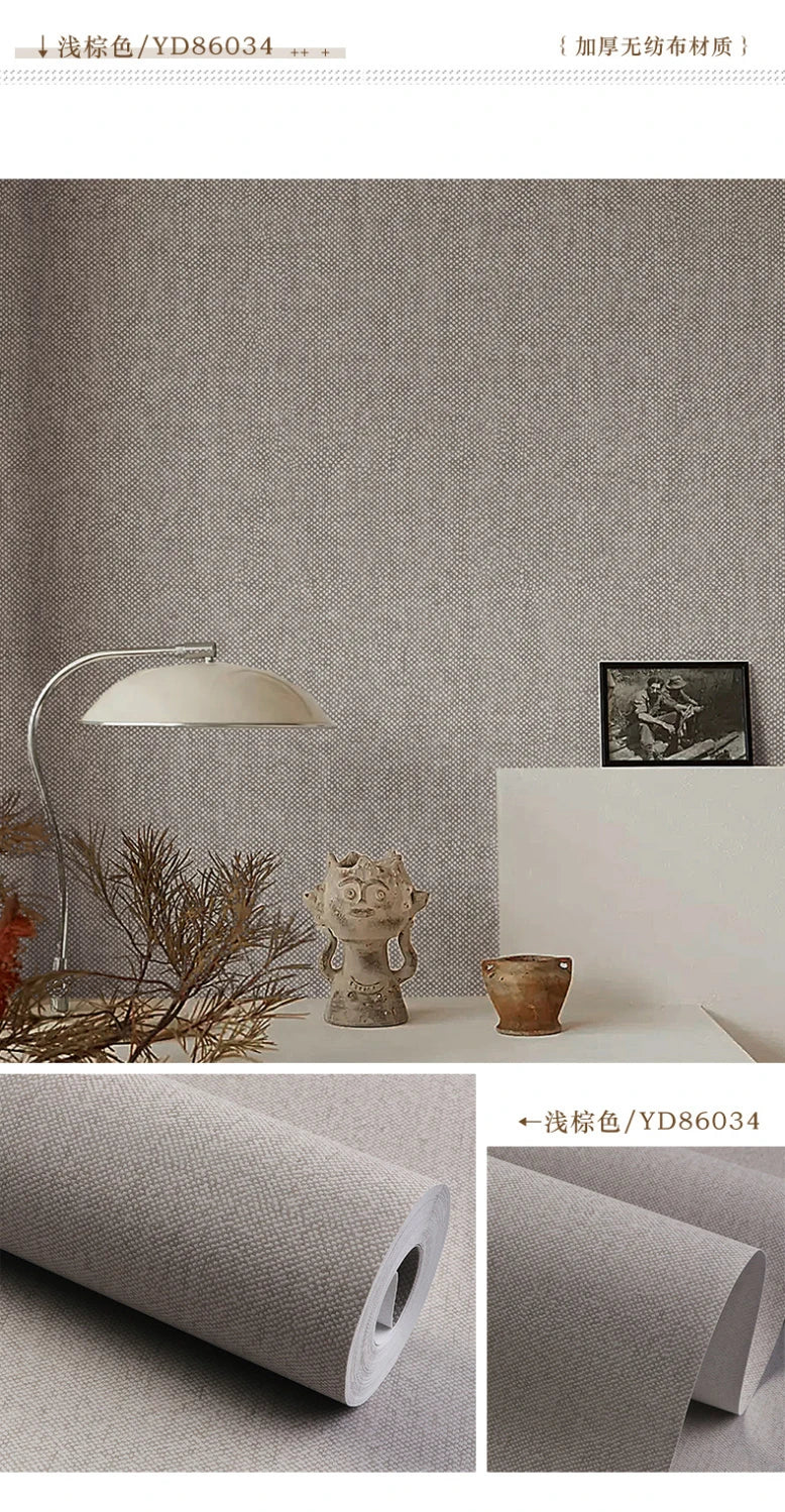 Modern Nordic Linen Textured Wallpaper – Eco-Friendly Non-Woven Solid Color Wall Covering