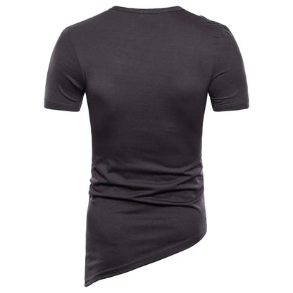 New2026 Men's Summer Short Sleeve T-shirts Trend Irregular Design Lace Up Solid Slim Tees Fashion Gothic Style Casual Shirts Men
