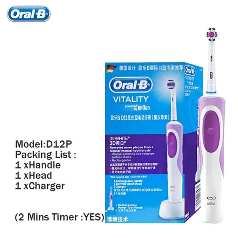 Oral B D12 Vitality Electric Toothbrush Rechargeable Sonic Tooth Brush Soft Bristle Inductive Charging Remove Plaque for Adult