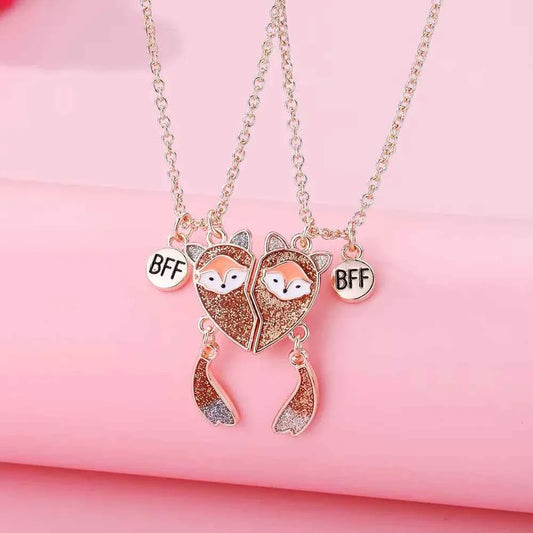 2Pcs/Set Cartoon Fox Shape Pendant Chain Best Friends Necklace BFF Friendship Jewelry Gift for Women