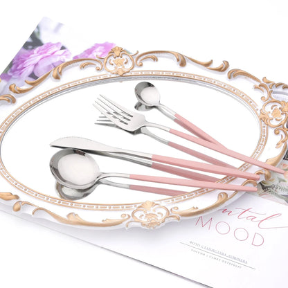 Western Purple Silver Tableware New Dinnerware Set 4Pcs Stainless Steel Kitchen Knife Fork Spoon Complete Cutlery Flatware Set