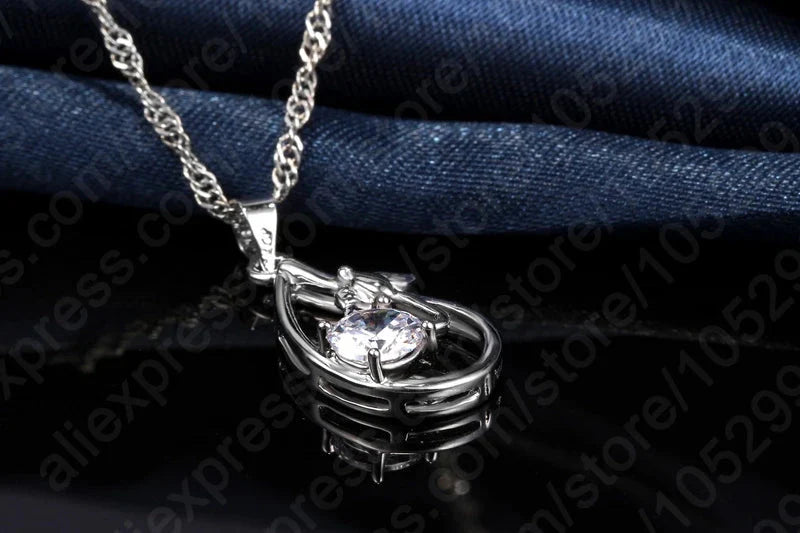 Wedding Bridal Jewelry Sets for Women Neckalce and Earrings 925 Sterling Silver Romantic Style Jewelry for Women As Gift