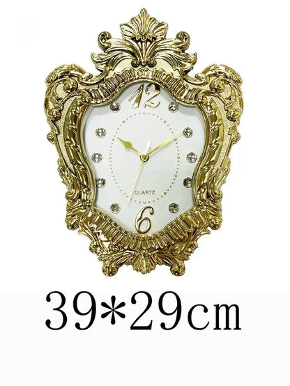 14" Vintage European Court elegance classical Style Wall Clock with Electroplated Black Gold/Silver & Roman Numerals for bedroom