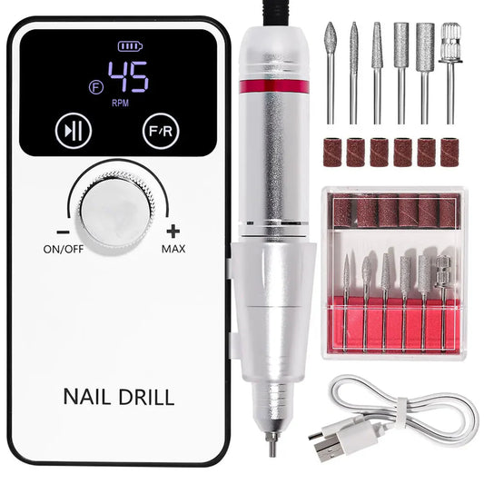 45000RPM Professional Nail Drill Machine Rechargeable Low Noise Electric Nail Drill Sander File for Manicure Gel  Polish Tool