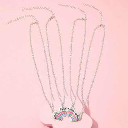 4Pcs/set Best Friends Forever And Ever Rainbow Pendant BFF Necklace Good Friends Friendship Jewelry Gift for Girls