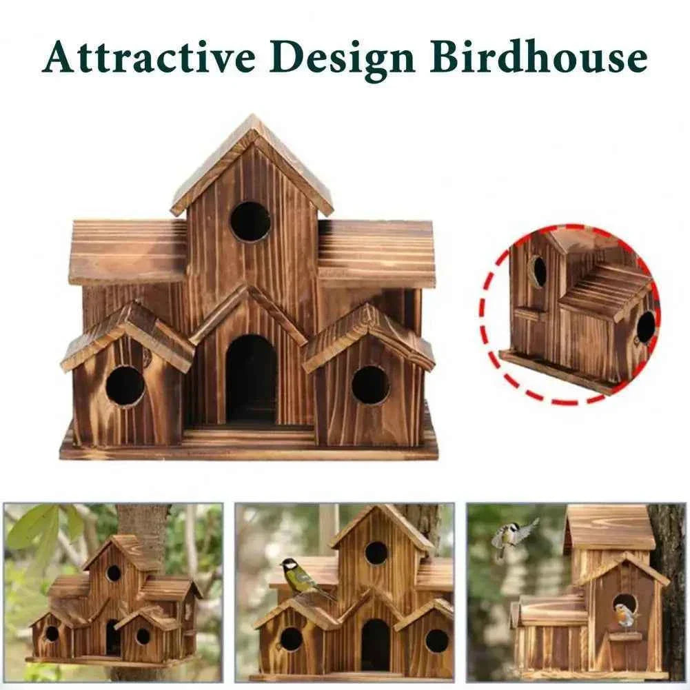 20*15cm Bird Houses For Outside Wooden Hummingbird Nest Bird Feeder Outdoor Birdhouse With 6 Rooms For Garden Courtyard Decor