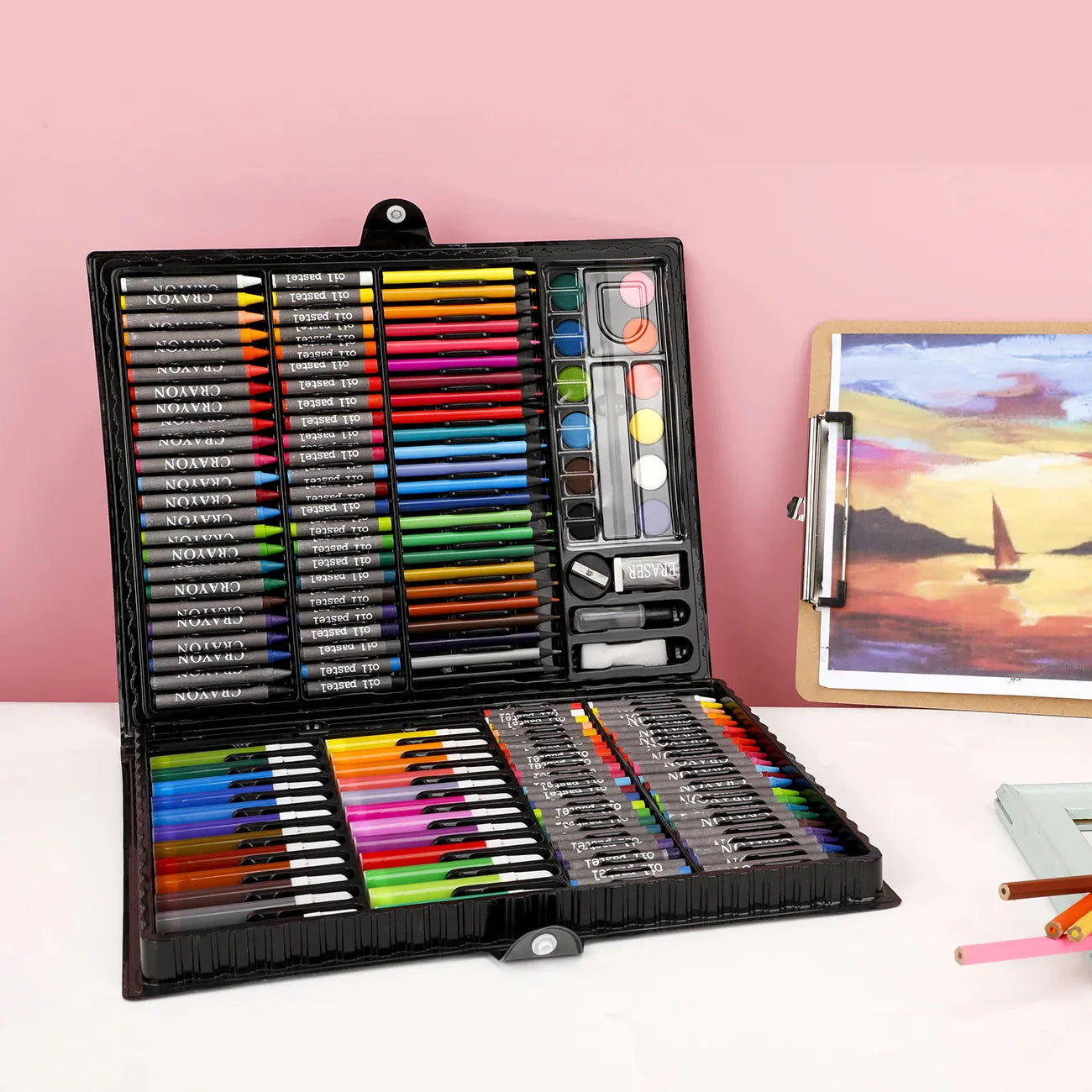 168pcs Office School Supplies Art drawing Set Oil Pastels Watercolor Markers Kids Painting Kit for Children Students School Gift