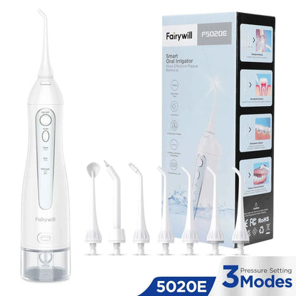 Fairywill Portable Dental Water Flosser - 300ML USB Rechargeable Oral Irrigator with 7 Jet Tips