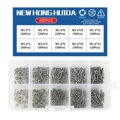 M1 M1.2 M1.4 M1.6 M2.5 M3 304 Stainless Steel Round Head Cross Small Screw Set Metric Thread Machine Bolt Assortment Kit Set