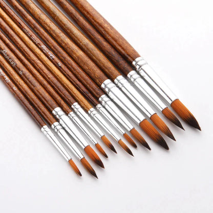 12 Pcs/set Nylon Hair Wooden Handle Watercolor Paint Brush Pen Set Learning DIY Oil Acrylic Painting Art Paint Brushes Supplies