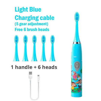 Sonic Children Electric Toothbrush Bright Cartoon With Replacement Heads Ultrasonic Rechargeable Soft Hair Brush Oral Cleaning