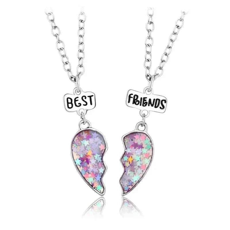 Cute 2 Pcs BFF Necklace Heart Pendant Best Friend Necklace Fashion Couple Chain Necklace Children Friendship Jewelry