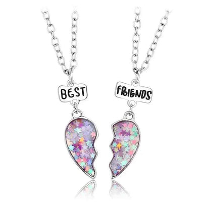 Cute 2 Pcs BFF Necklace Heart Pendant Best Friend Necklace Fashion Couple Chain Necklace Children Friendship Jewelry