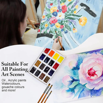 12/48pcs Premium Flat Art Paintbrush Set Durable Anti-Shedding Synthetic Nylon Bristles for Watercolor Acrylics Gouache Painting