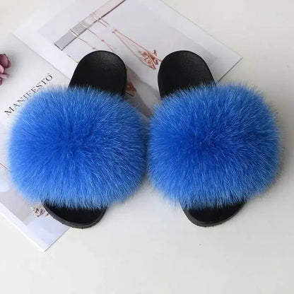 Summer Women Fur Slides Fluffy Furry Slippers Indoor Fuzzy Flip Flops Casual Outdoor Flat Ladies Fur Sandals Plush House Shoes
