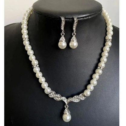 Wedding Bridal Jewelry Set String of Pearls Prom Silver Color Crystal Bracelet Necklace Earrings for Women jewellery sets