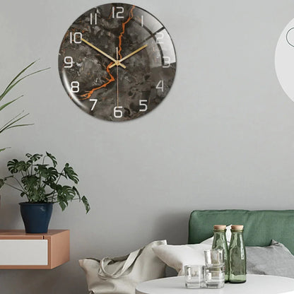 Black Gold Marble Metal Needle Modern Acrylic Round Clock 12"