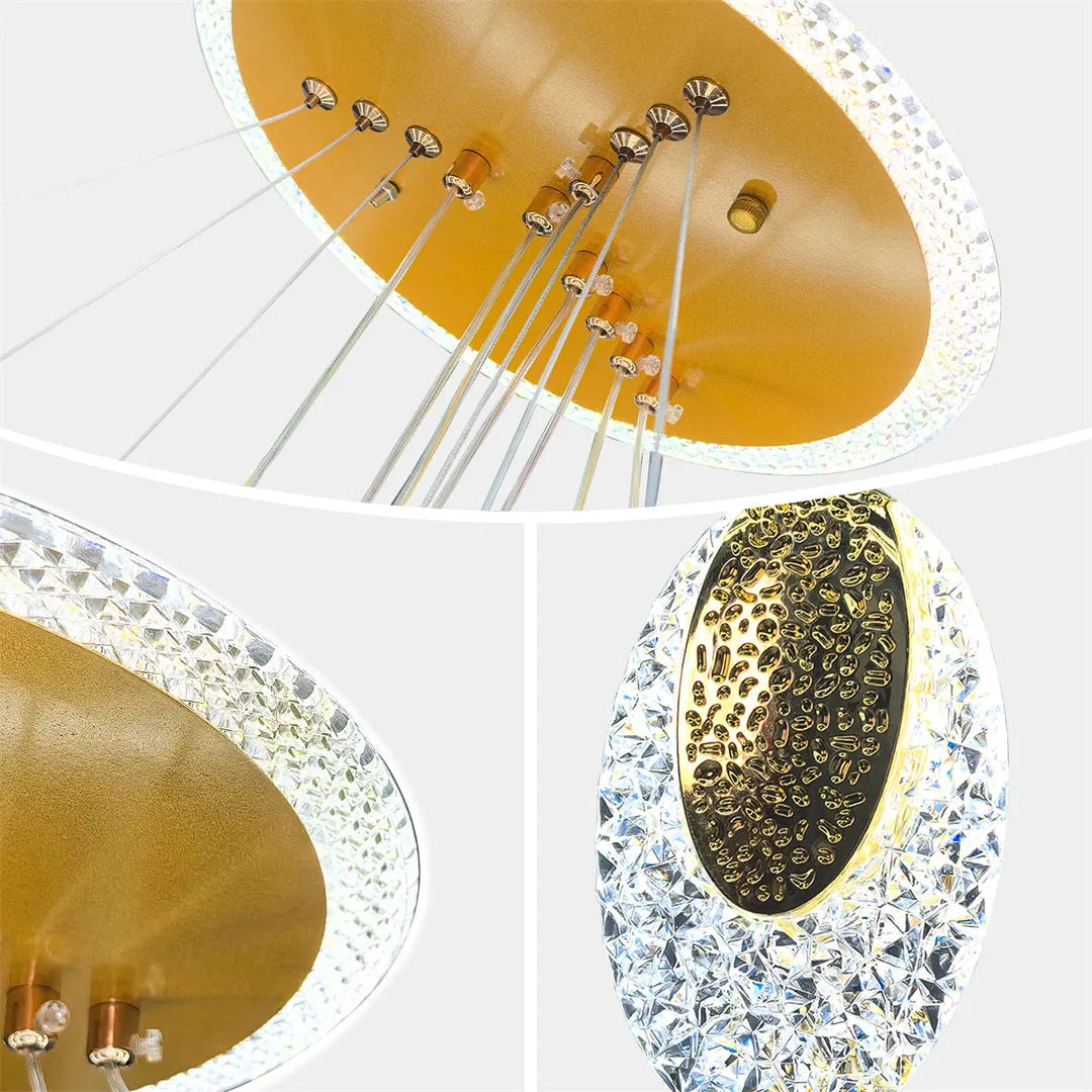 LUVODI 3-Layers LED Ceiling Lighting Fixture Art Decor Acrylic Water-drop Chandelier Pendant Lamp with 3 Color Lights