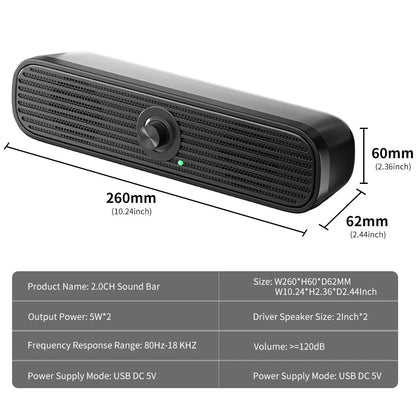 COOMAER Surround Desktop PC Speaker Home Stereo 3.5Aux USB Soundbar System Computer TV Phone HIFI Subwoofer Wired Strong Bass