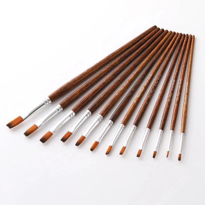 12 Pcs/set Nylon Hair Wooden Handle Watercolor Paint Brush Pen Set Learning DIY Oil Acrylic Painting Art Paint Brushes Supplies