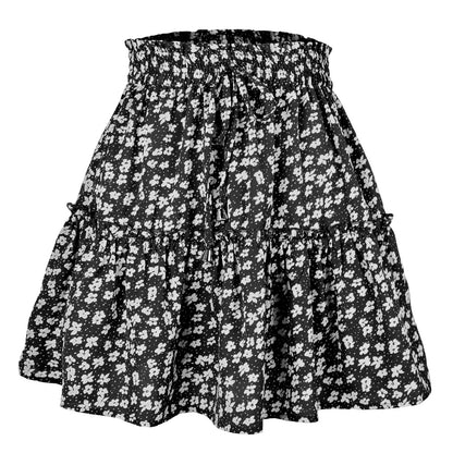 Skirts For Women Knee Length Women'S Summer Cute High Waist Ruffle Skirt Print Swing Beach Mini Skirt Ropas De Mujeres