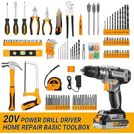 20V DEKO  cordless drill kit with battery,  manual repair, men's drill,basic toolbox, suitable for household tools